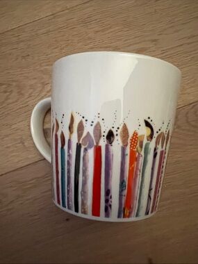 Happy Birthday Mug with Black Script and Colorful Candles